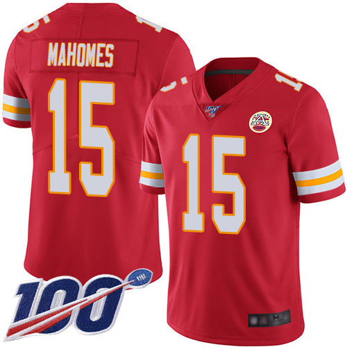 Men Kansas City Chiefs #15 Mahomes Patrick Red Team Color Vapor Untouchable Limited Player 100th Season Football Nike NFL Jersey